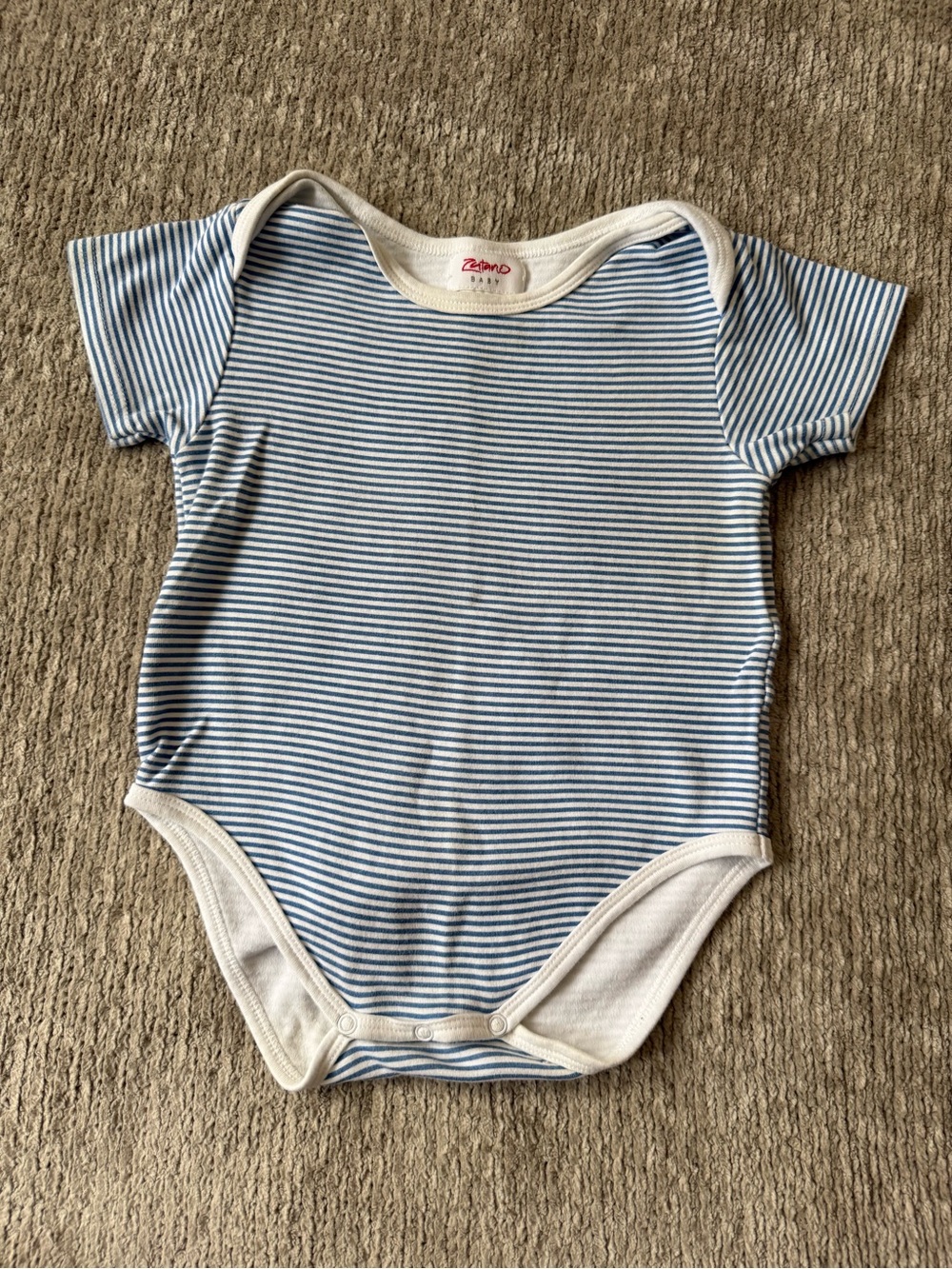 Zutano Baby 12-18M Blue White Stripe Short Sleeve Bodysuit